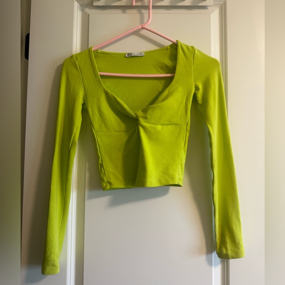 Zara Lime Green Long Sleeve Crop Top